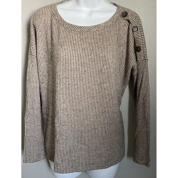 bohme Tops - Bohme Long Sleeve Shirt Womens Size Medium Brown Black Round Neck Boho